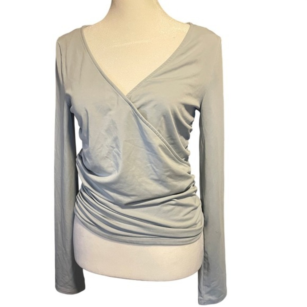 Guess Womens Ruched Wrap Long Sleeve Top‎ M Blue Balletcore Chic 90's Minimalist